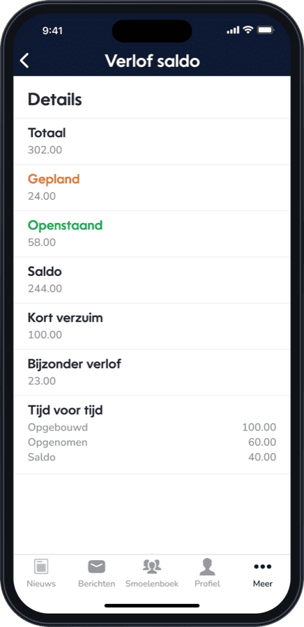 Verlofaanvragen, saldo in de app